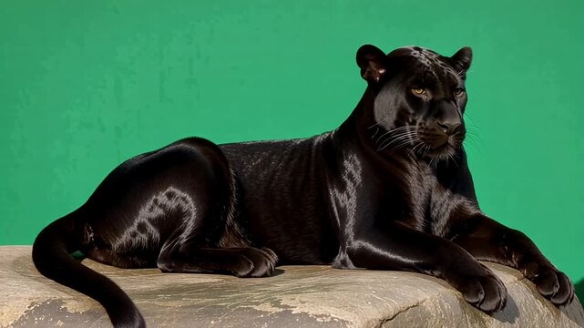 Majestic black panther resting on rocky surface
