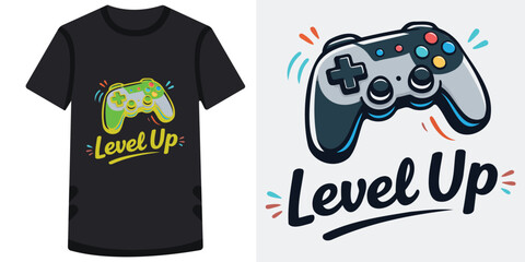 Creative video game level up concept with stylized game controller designs on tshirt and isolated illustration © md