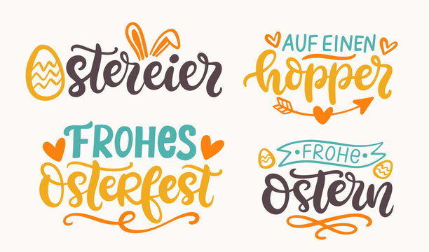 Happy Easter Vector Hand Lettering Set in German