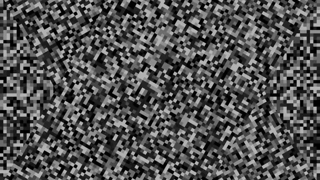 Close-up of a black and white pixelated texture with a chaotic pattern