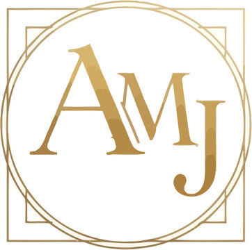 A luxurious gold logo with the letters AMJ on a white background