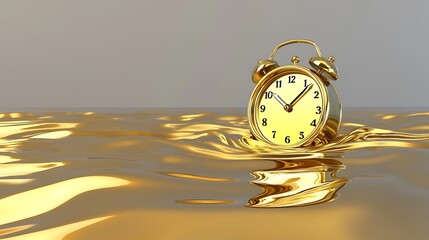 Gold clock floating in liquid gold