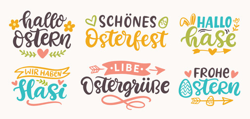 Fototapeta premium Happy Easter Vector Hand Lettering Set in German