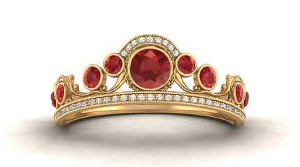 Gold crown ring with red gemstones