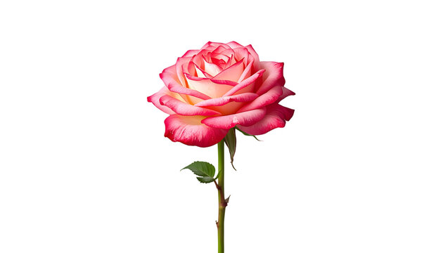 A beautiful pink rose standing alone on a transparent background