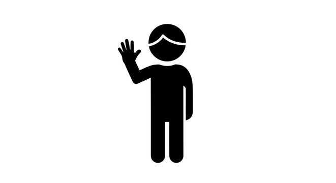 Person waving hand in greeting on white background byo 107
