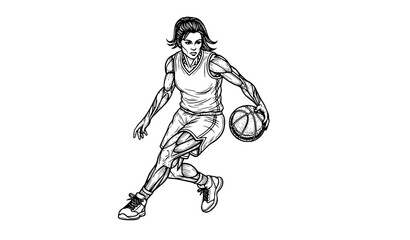 Female basketball player vector illustration hand drawn for print and clipart
