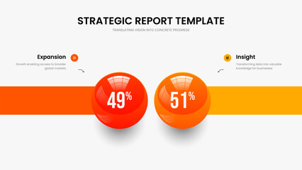 Corporate Forecast Two Step Diagram Slideshow Layout. Elegant Launch Slide Template Vector Illustration. Consulting Campaign 2 Element Chart Presentation Design.