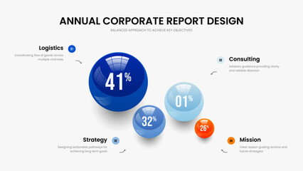 Company Report 4 Element Infographic Slide Template. Investor Performance Four Step Diagram Presentation Design. Visual Review Frame Layout Vector Illustration.