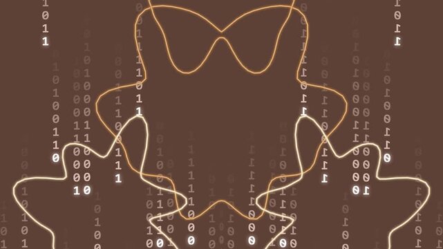 Digital illustration of a stylized star pattern with binary code on a brown background