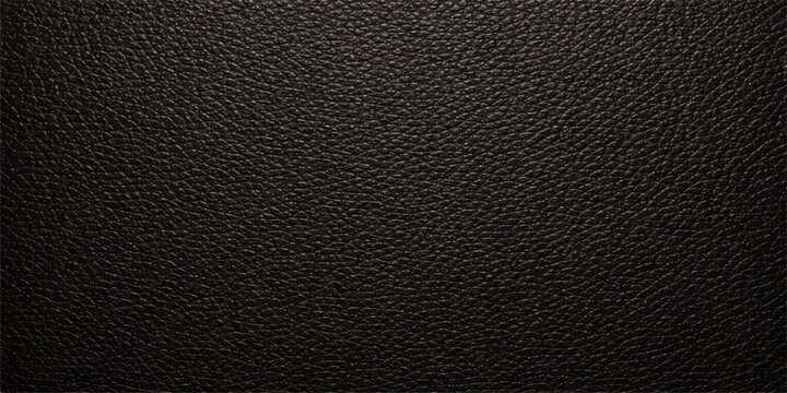 A macro closeup of a dark black leather texture background shows the natural animal skin pattern and rough material structure of the textile surface