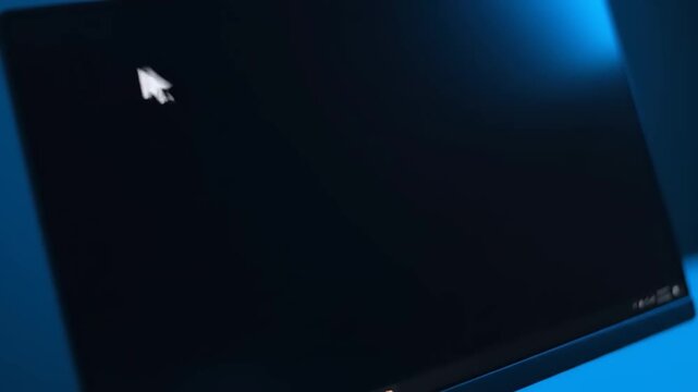 Close-up of Computer Screen with Cursor Pointer in Dark Workspace, Technology Concept and User Interface Viewpoint