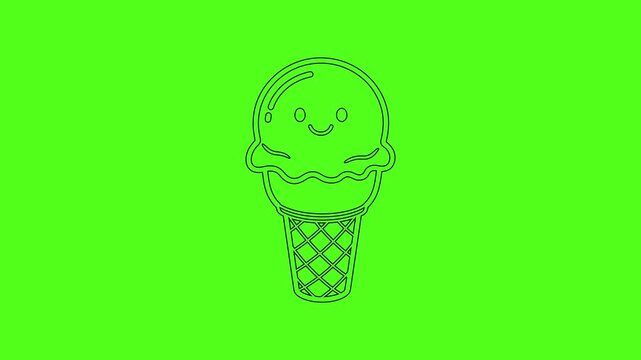 Happy Smiling Ice Cream Cone Line Art Animation Icon for Kids Food Content