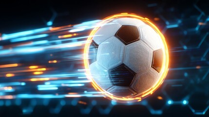 Fototapeta premium Dynamic soccer ball in motion with glowing effects.