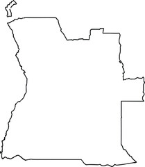 Minimalist black and white outline map of Angola isolated on white background with precise national borders for African geography and design projects