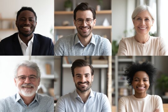 Diverse professionals in a virtual meeting grid