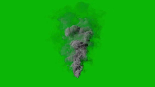 Thick Gray Smoke Explosion on Green Screen Background &ndash; Dense Fog Cloud Burst VFX Overlay for Chroma Key Cinematic Compositing Video Footage