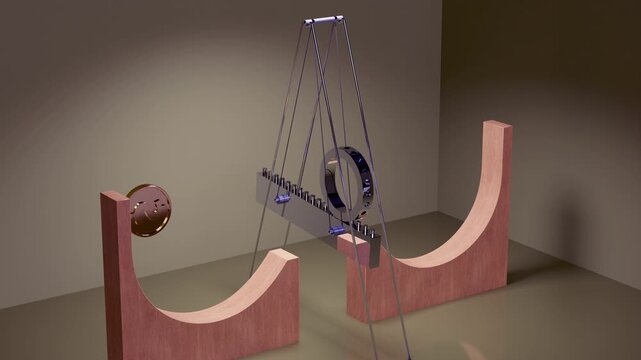 oddly satisfying seamless loop of a gold coin navigating a complex mechanical system for financial strategy and investment concepts
