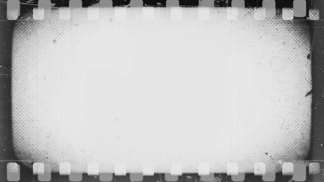 Vintage looping film strip background. 4K reel clutter old tv grain noise frame. Videotape texture overlay with scratches and dirt stains. Lens flare light leaks effect	