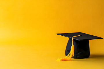 Student loan application adorned with a graduation cap - heavy burden of student debt on higher education pursuits yellow background