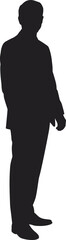 Silhouette illustration of a man in suit standing upright with one arm bent, symbolizing professionalism, confidence, and corporate identity, ideal for business and creative projects