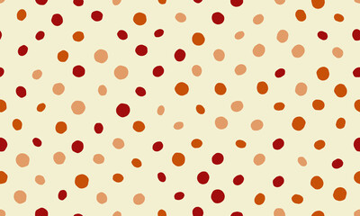 Happy, handdrawn polka dot pattern in warm earth tones.  Perfect for textile design, wrapping paper, or website backgrounds.  This cheerful, seamless design evokes feelings of warmth and playfulness.