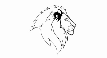 Fototapeta premium Minimalist line art of a lion's head with a flowing mane