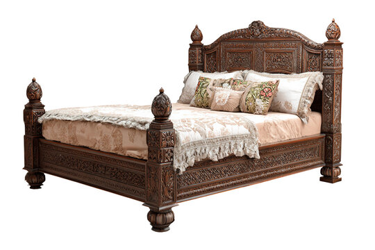 Handcrafted Chinioti furniture made from solid Sheesham wood isolated on transparent background