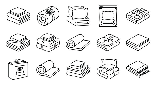 Bedding and Blanket Line Icons Vector Set