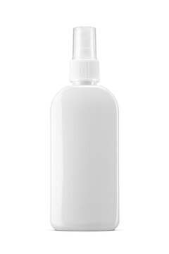 Square plastic spray bottle for detergents, beauty products and skincare packaging isolated. Transparent PNG image.