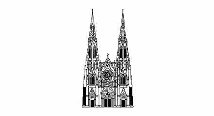 Obraz premium Ornate Gothic cathedral with twin spires, rose window, and detailed facade
