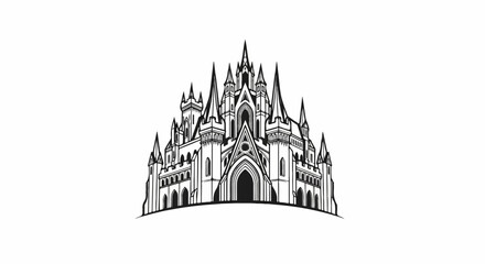 Fototapeta premium Ornate gothic-style building with multiple spires and arched entrances on a curved base