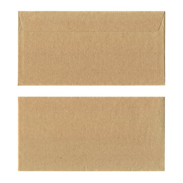 Brown envelope front and back isolated. Transparent PNG image.