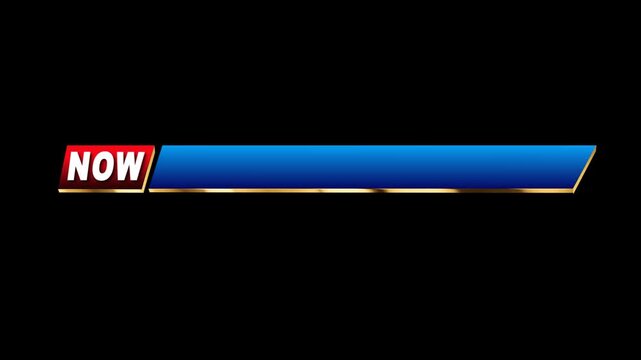 Animated professional lower third graphic featuring a blue and red NOW banner with gold trim on a black background.