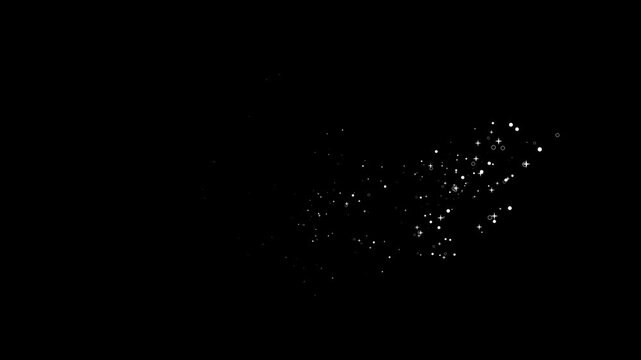 Magic sparkles glitter line stars, white stars and bokeh lights sparkle, 2D glitter star sparkle animation, pixie dust, cartoon glitter on black screen background. 4k