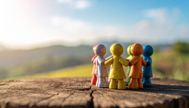 
&ldquo;Colorful figurines on wood, one apart, group united, symbol of inclusion and exclusion&hellip;&rdquo;