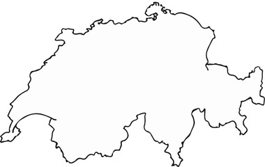 Fototapeta premium Outline map of Switzerland with a white background and black border