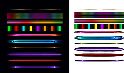 colorful neon light bars and stripes on black and white backgrounds