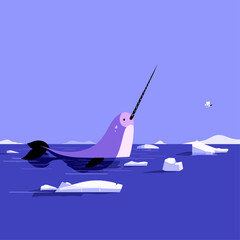 Minimal Arctic Narwhal With Ice Floes © Edik