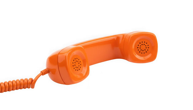 Vintage orange rotary telephone handset isolated on transparent background