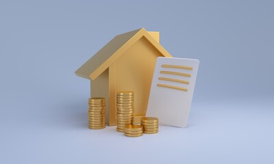 Real estate mortgage concept with golden house and money