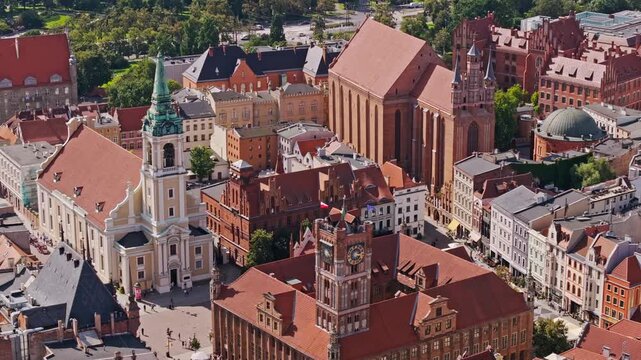 Warm sunlight reveals Torun&rsquo;s Gothic towers and colorful baroque facades, Poland