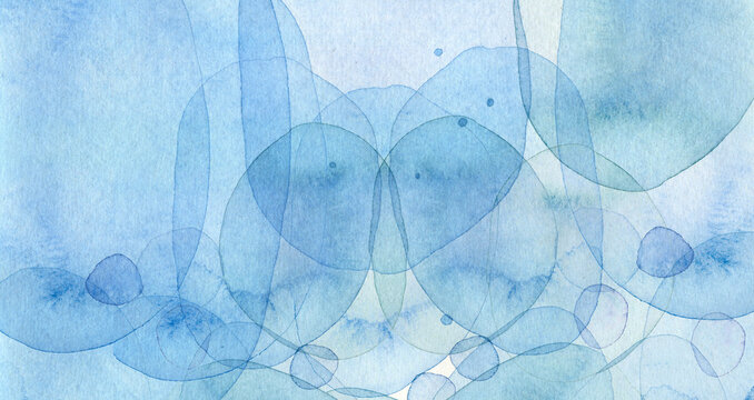 Abstract blue watercolor background with overlapping round shapes