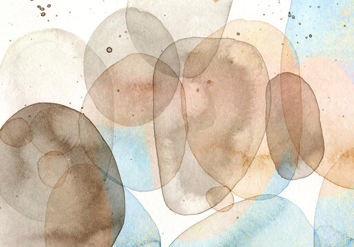 Abstract watercolor painting with overlapping round stone shapes