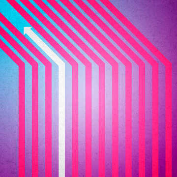 Abstract arrow standing out from vaporwave background illustrating trend