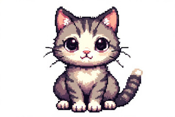 Obraz premium Brown Striped Pixel Art Kitten Character