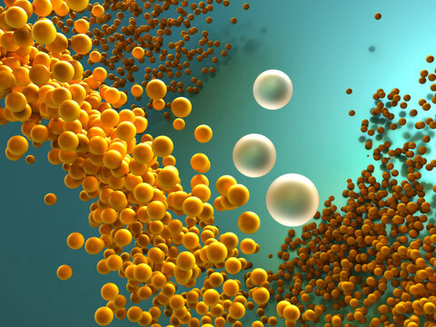 Abstract 3D rendering of yellow spheres symbolizing network and connection