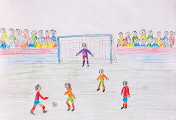 Naive illustration of soccer game in Austria with stadium and crowd