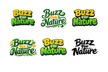 Buzz For Nature. Set lettering. harmonious lettering variations of the same emblematic concept, each with different artistic interpretation (3D extruded bold