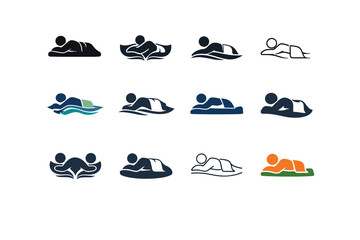 Obraz premium Swedish massage. Icon set. Set Logo of Swedish massage: person lying face down with towel. harmonious logo variations of the same emblematic concept, each with